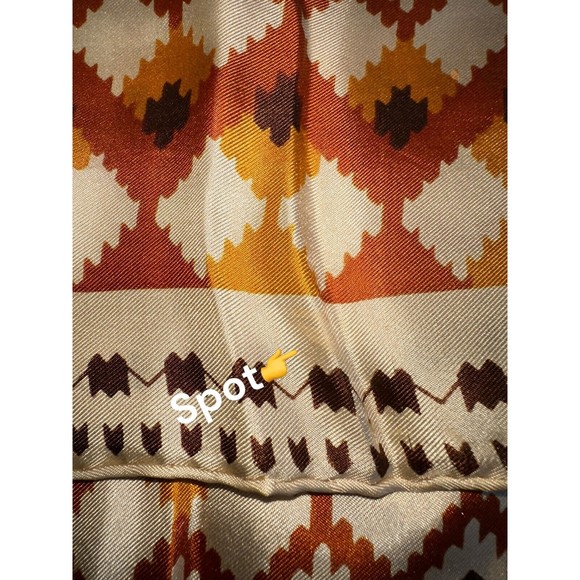 ADOLFO Navajo Print Brown Silk Square Scarf 33“ Mid Century Modern Neck Scarf - Picture 4 of 12
